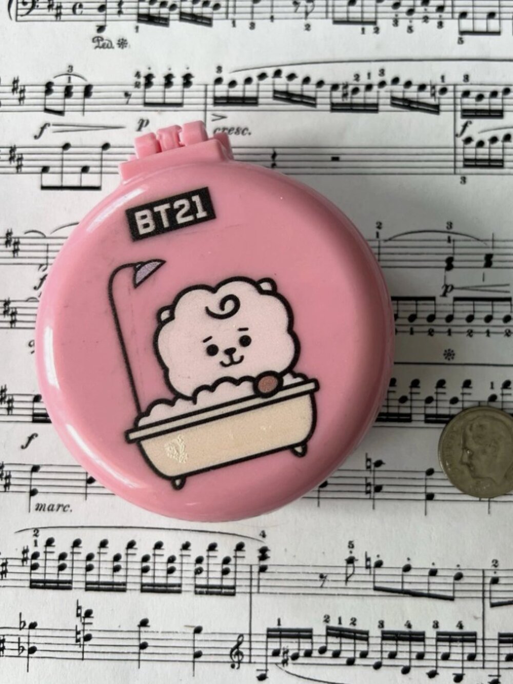 BT21 RJ Pink Round Mini Case Cute Bath Design BTS K-Pop Character Collectible
